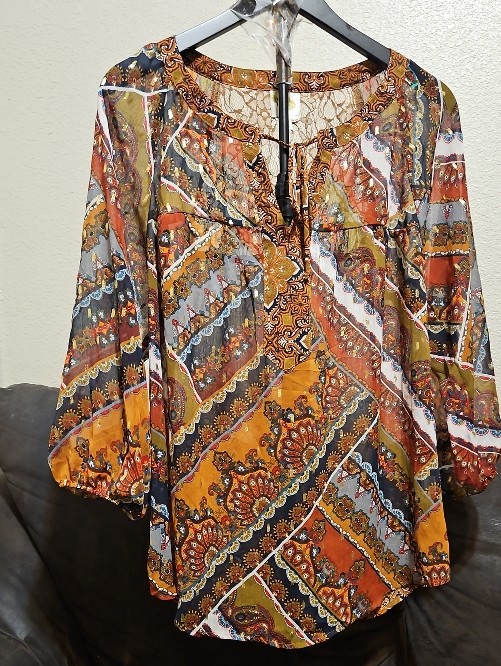Boho Paisley Peasant Blouse - Multi-Color